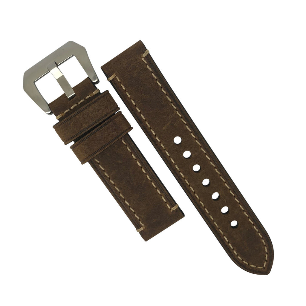 M1 Vintage Leather Watch Strap in Brown with Pre-V Silver Buckle (26mm) - Nomad watch Works