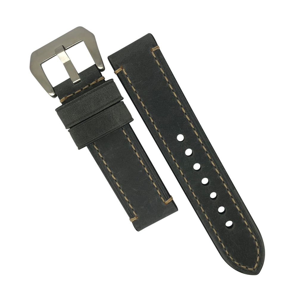 M1 Vintage Leather Watch Strap in Grey with Pre-V Silver Buckle (22mm) - Nomad watch Works