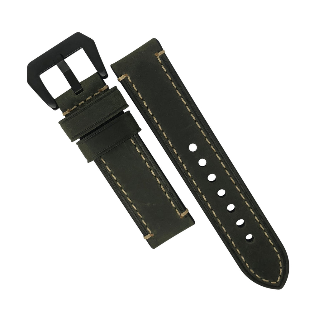 M1 Vintage Leather Watch Strap in Olive with Pre-V PVD Black Buckle (20mm) - Nomad watch Works