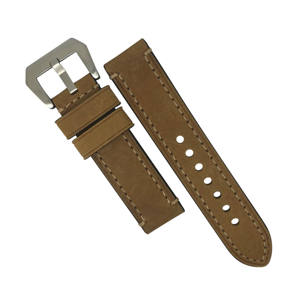 M1 Vintage Leather Watch Strap in Tan with Pre-V Silver Buckle (22mm) - Nomadstore Singapore