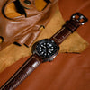 Premium Croc Embossed Leather Watch Strap in Brown with Pre-V Silver Buckle (24mm)