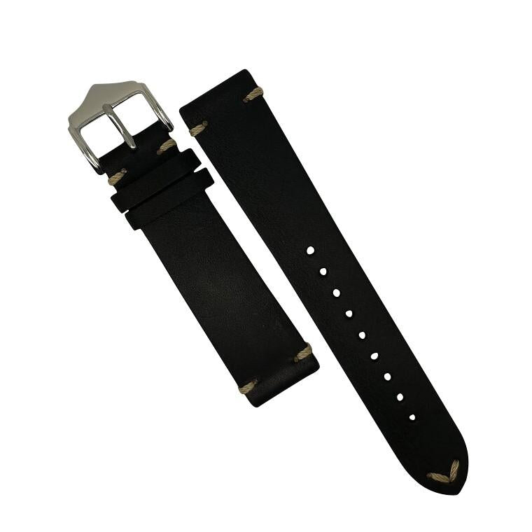 Premium Vintage Leather Watch Strap in Black (20mm) - Nomadstore Singapore