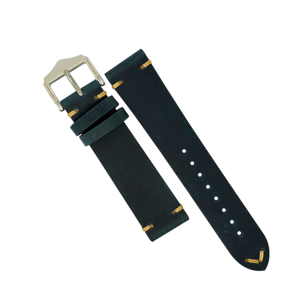 Premium Vintage Calf Leather Watch Strap in Blue w/ Silver Buckle (22mm)