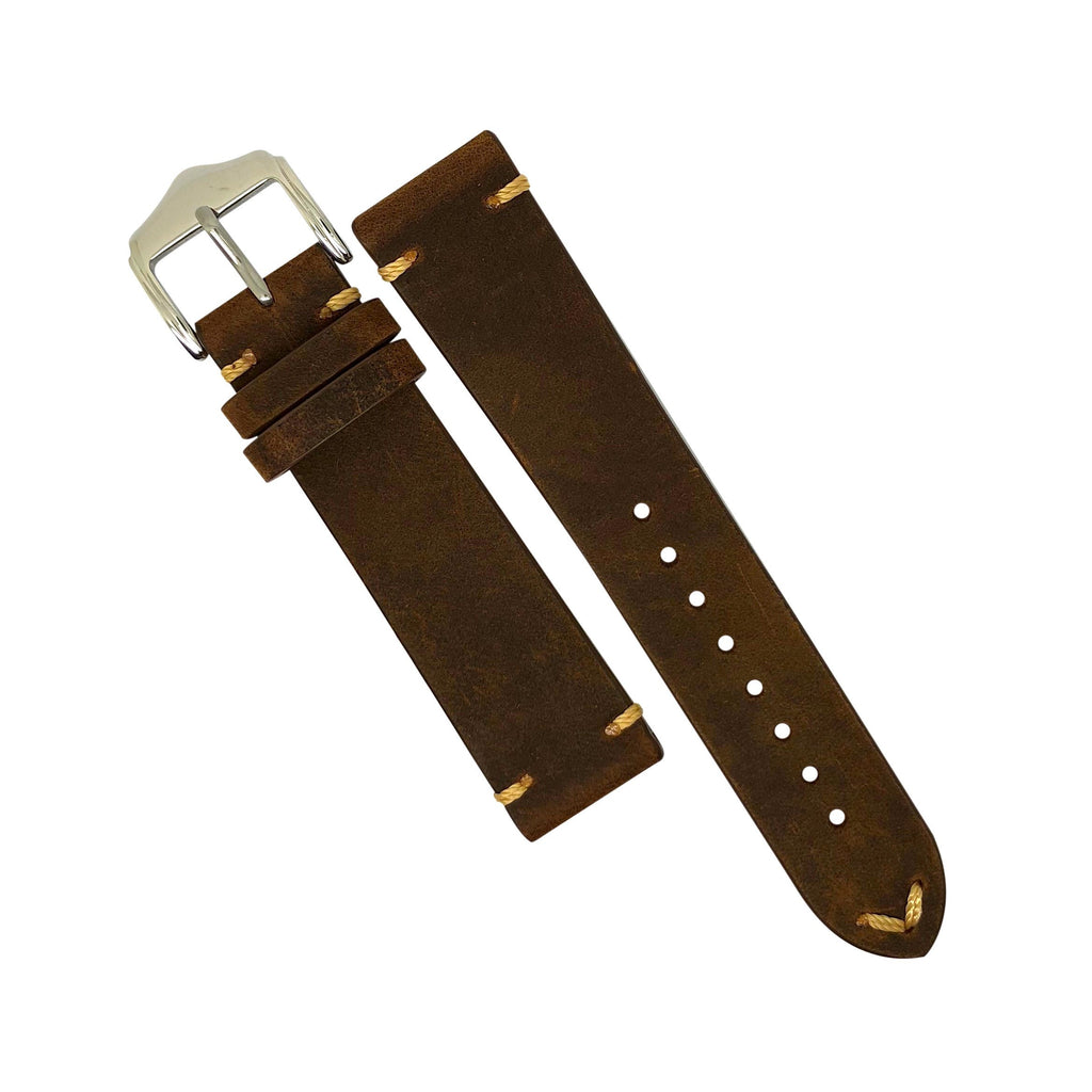 Premium Vintage Calf Leather Watch Strap in Rustic Tan w/ Silver Buckle (22mm)