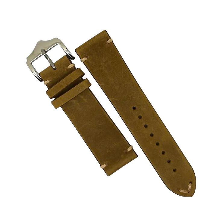 Premium Vintage Calf Leather Watch Strap in Tan w/ Silver Buckle (20mm)