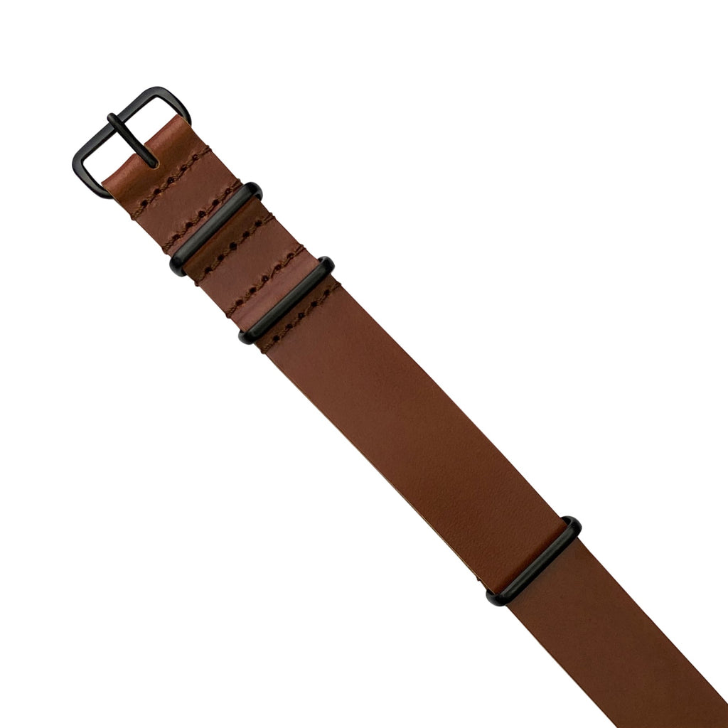 Premium Leather Nato Strap in Tan with Black Buckle (18mm)