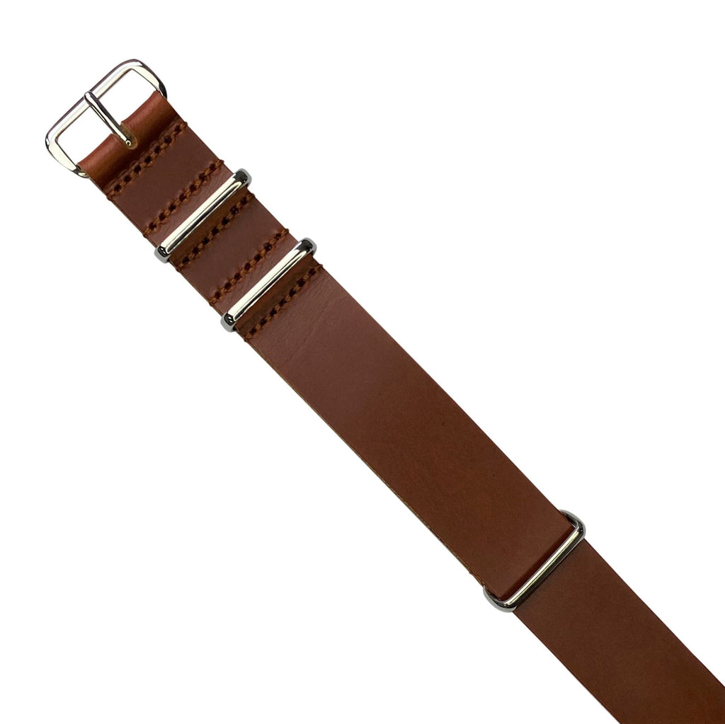Premium Leather Nato Strap in Tan with Silver Buckle (18mm)