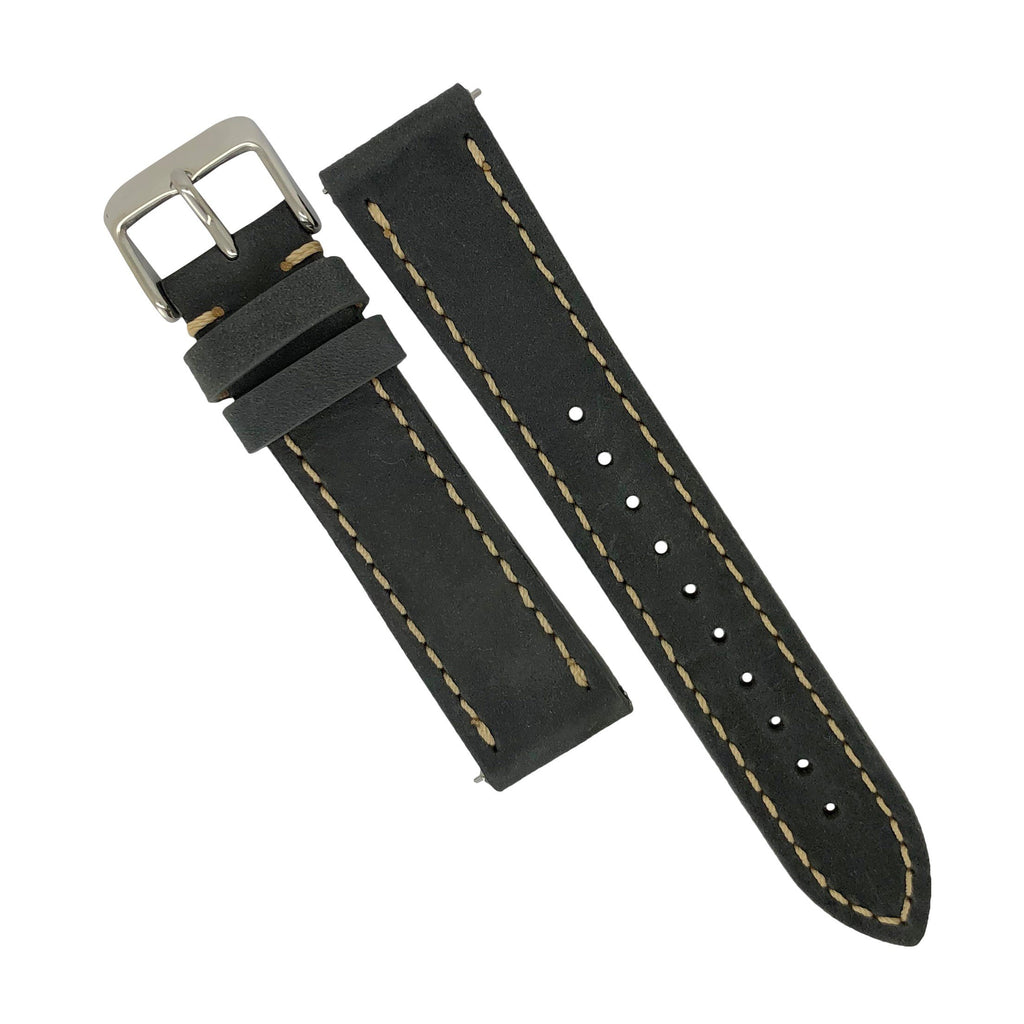 Quick Release Modern Leather Watch Strap in Grey w/ Silver Buckle (20mm)