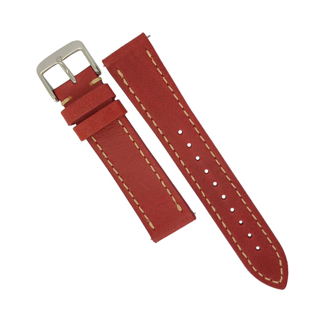 Quick Release Modern Leather Watch Strap in Red w/ Silver Buckle (20mm)