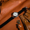 Premium Rally Suede Leather Watch Strap in Black w/ Silver Buckle (20mm)