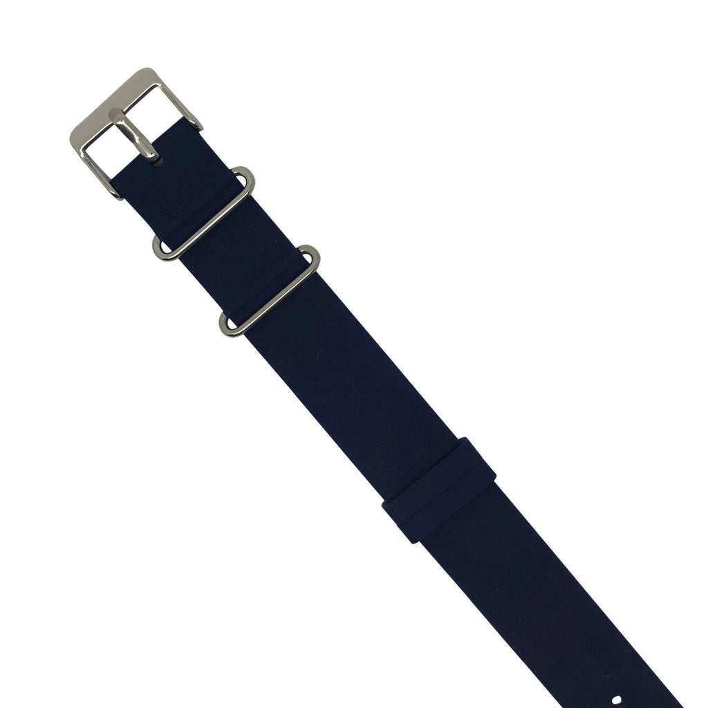 Rubber Nato Strap in Navy with Silver Buckle (20mm) - Nomadstore Singapore
