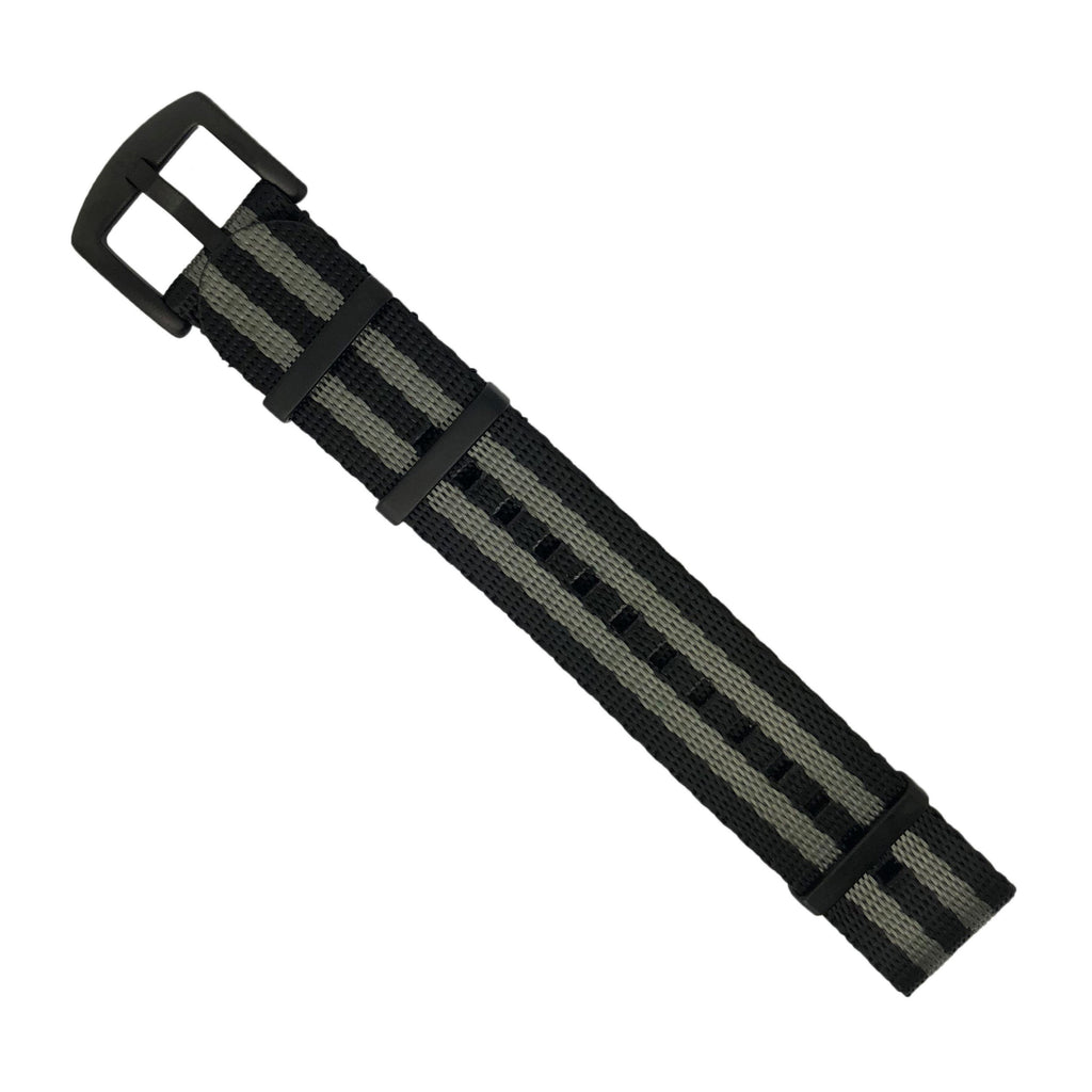 Seat Belt Nato Strap in Black Grey (James Bond) with Black Buckle (20mm)