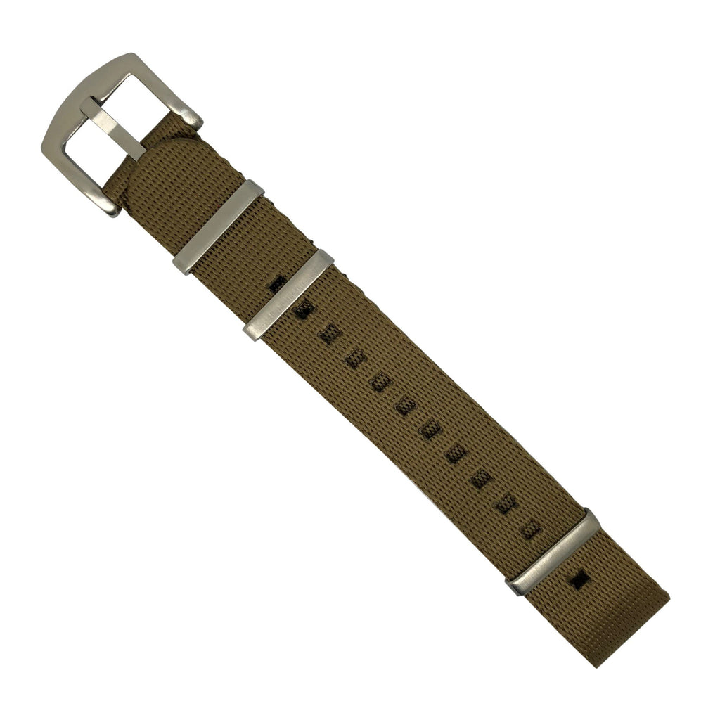 Seat Belt Nato Strap in Khaki with Brushed Silver Buckle (20mm)