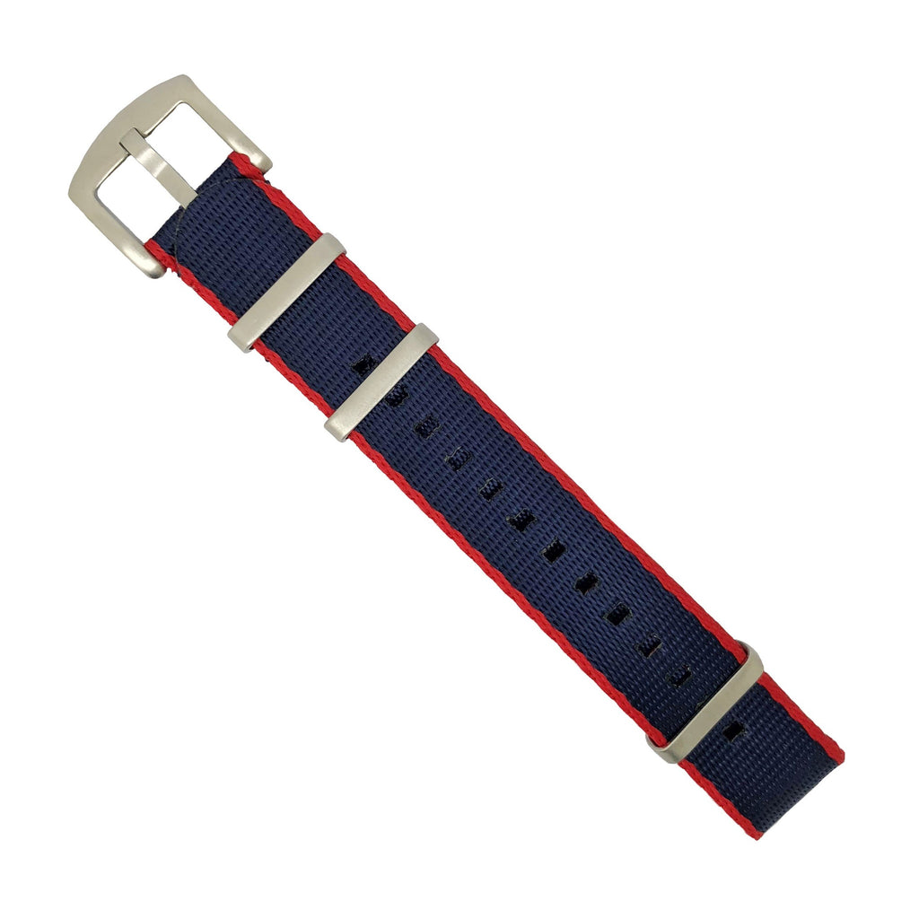 Seat Belt Nato Strap in Navy Red (Pepsi) with Brushed Silver Buckle (20mm)
