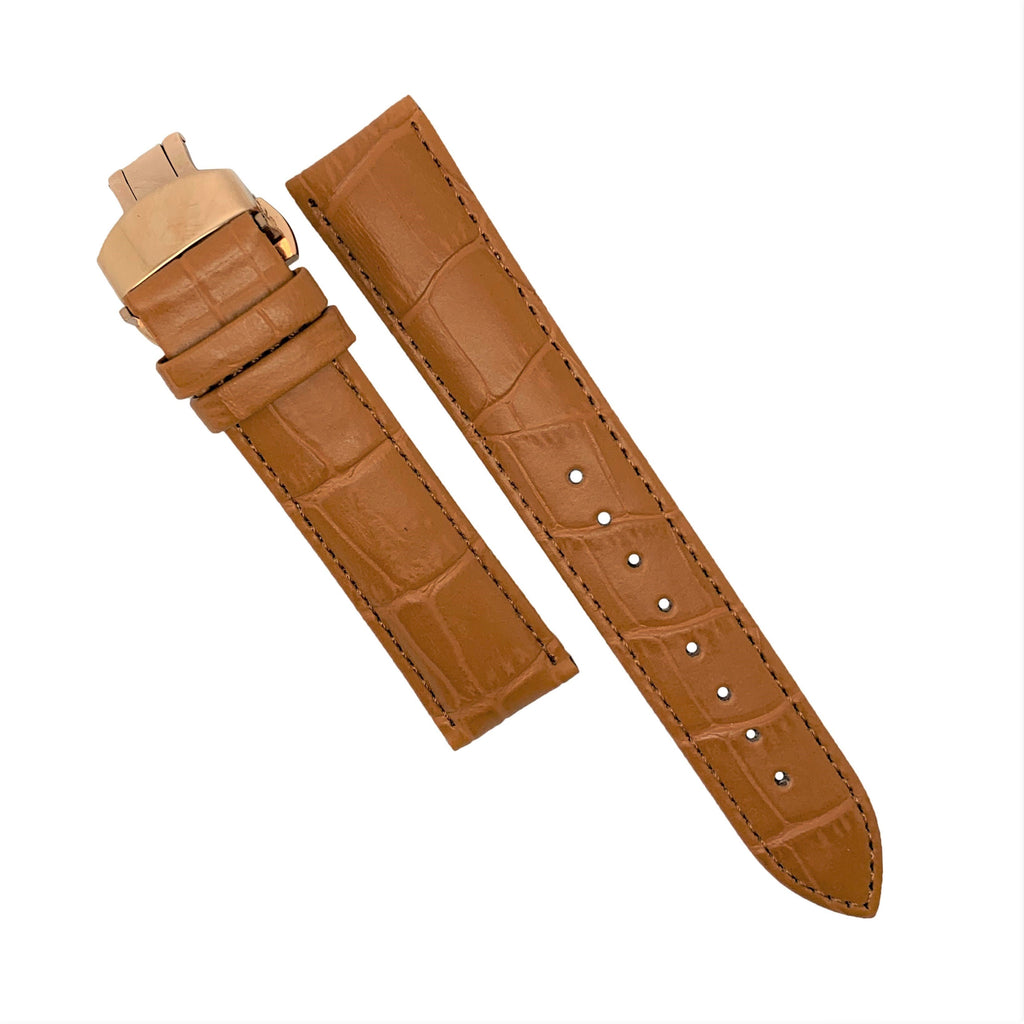 Genuine Leather Watch Strap in Tan with Rose Gold Butterfly Deployant Clasp (18mm) - Nomad watch Works
