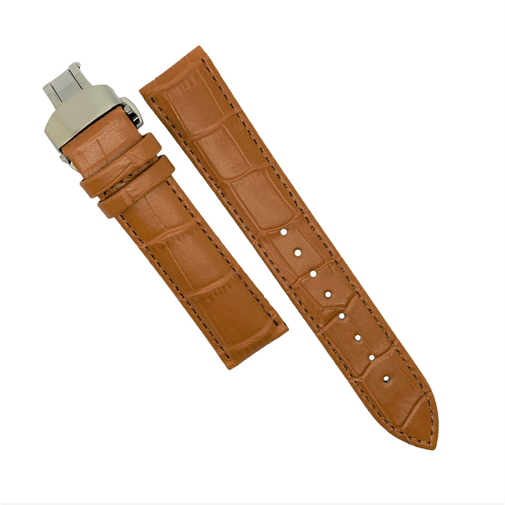 Genuine Leather Watch Strap in Tan with Silver Butterfly Deployant Clasp (18mm) - Nomad watch Works