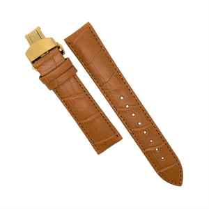 Genuine Leather Watch Strap in Tan with Yellow Gold Butterfly Deployant Clasp (20mm) - Nomad watch Works