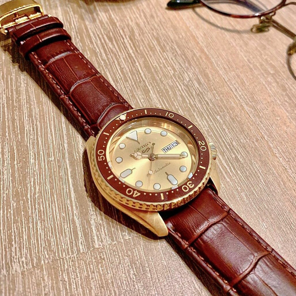 Genuine Croc Pattern Leather Watch Strap in Tan w/ Butterfly Clasp (22mm)
