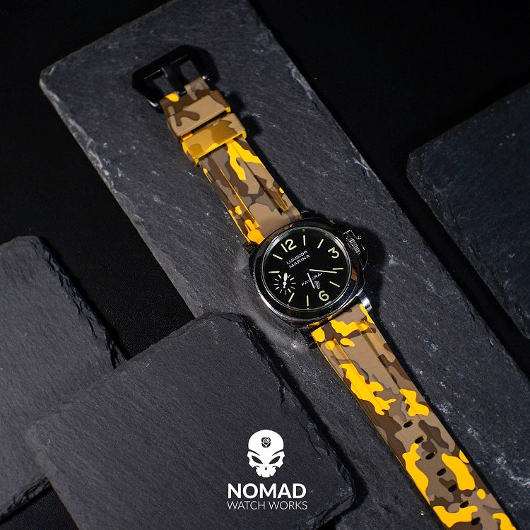 V3 Silicone Strap in Yellow Camo with Pre-V PVD Black Buckle (22mm)