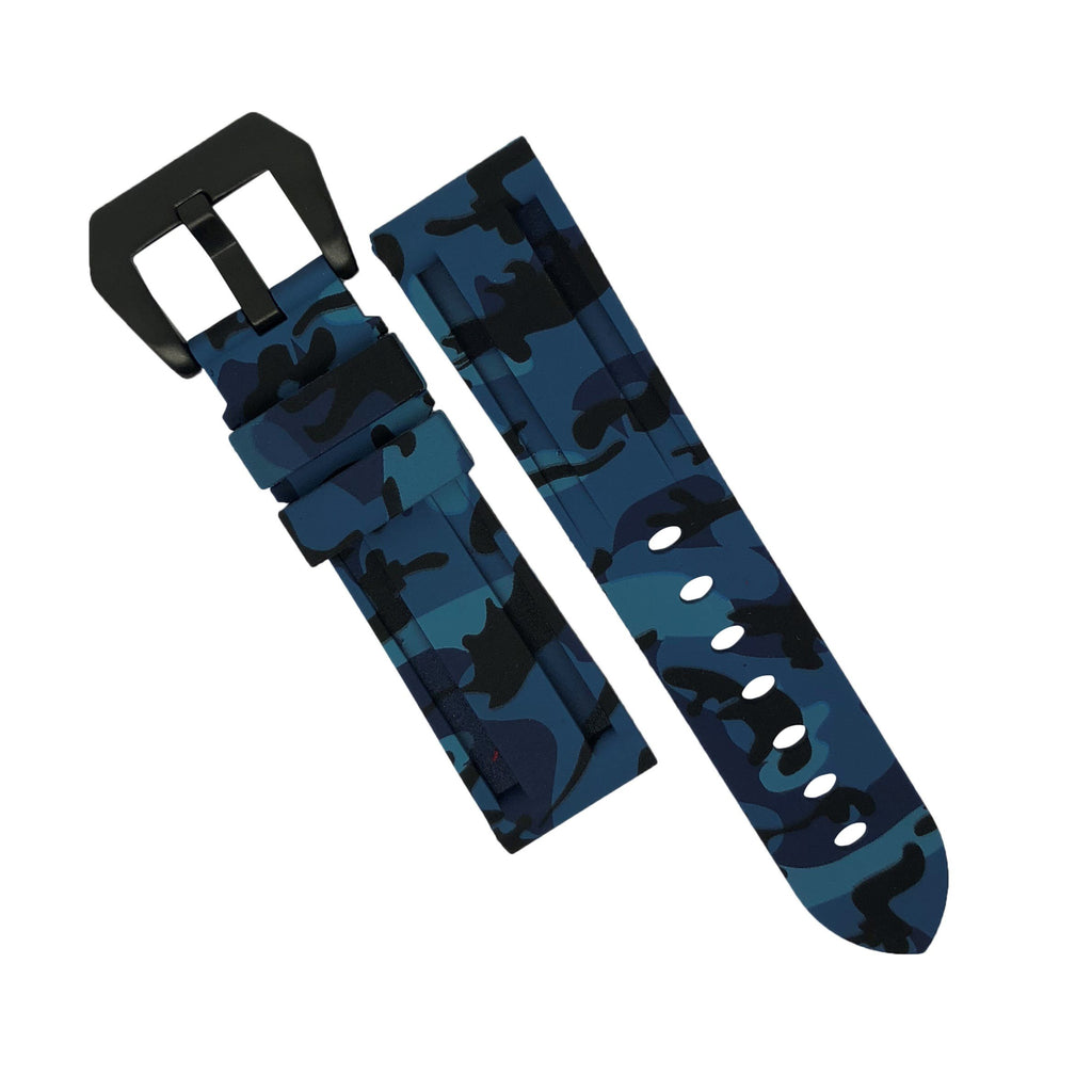 V3 Rubber Strap in Blue Camo with Pre-V PVD Black Buckle (24mm)