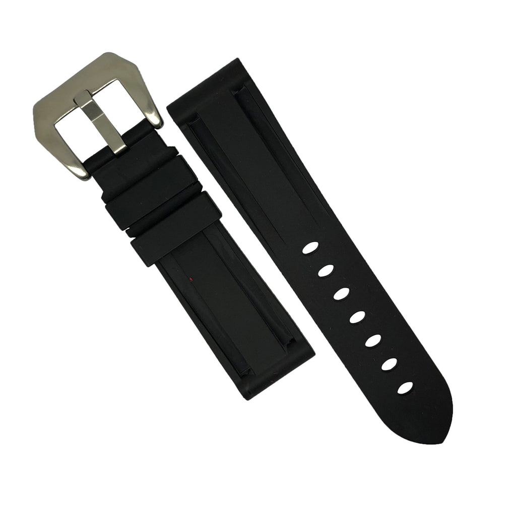 V3 Rubber Strap in Black with Pre-V Silver Buckle (22mm)