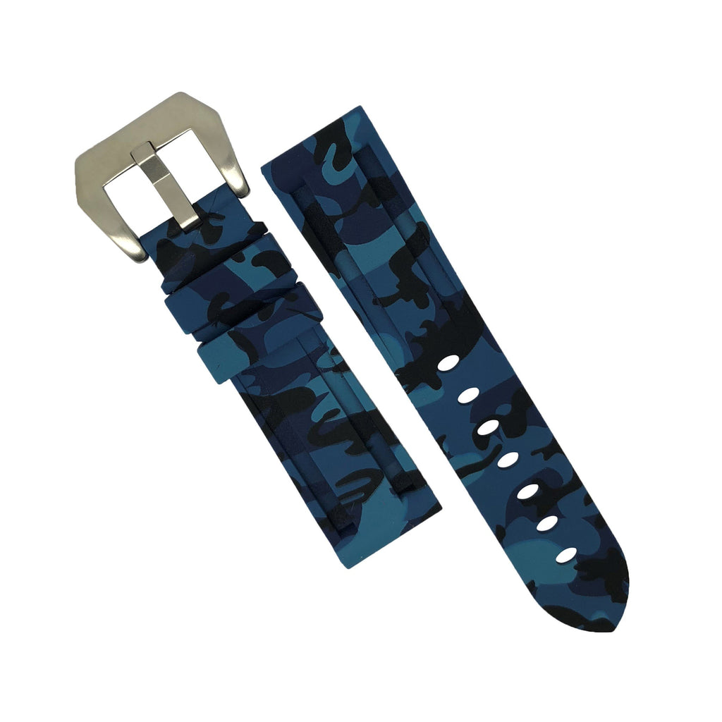 V3 Rubber Strap in Blue Camo with Pre-V Silver Buckle (24mm)