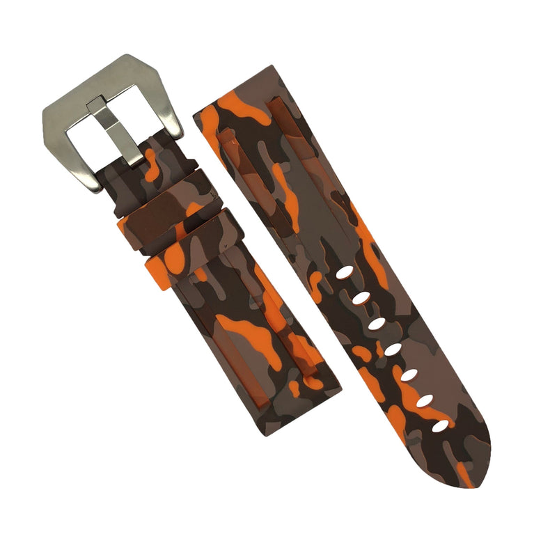 V3 Rubber Strap in Orange Camo with Pre-V Silver Buckle (24mm)
